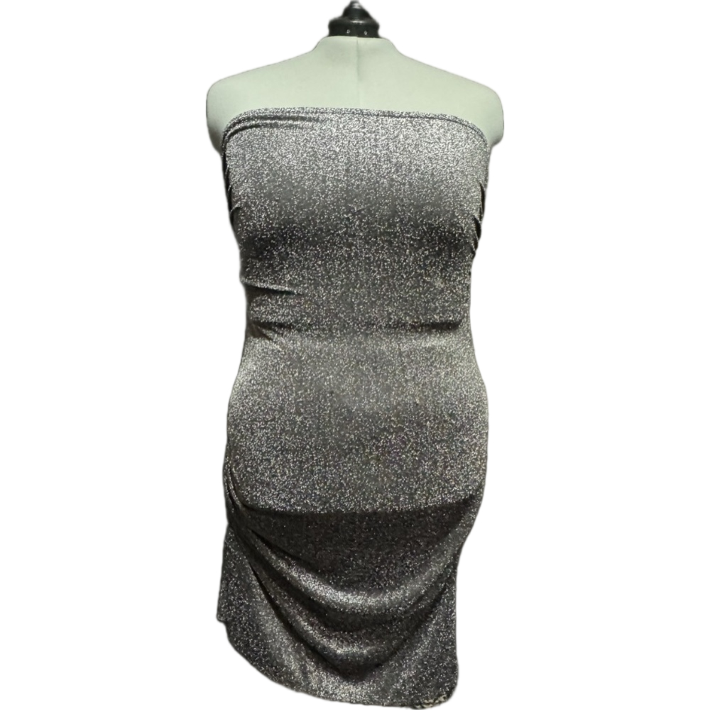 Fashion Nova New Years Eve Party Bodycon Ruched Silver Sparkly Strapless Dress